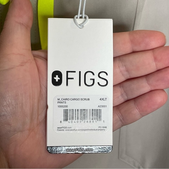 Figs Cairo Cargo Scrub Pants in Slate Gray with Neon Yellow Drawstring 4XLT - Picture 12 of 12